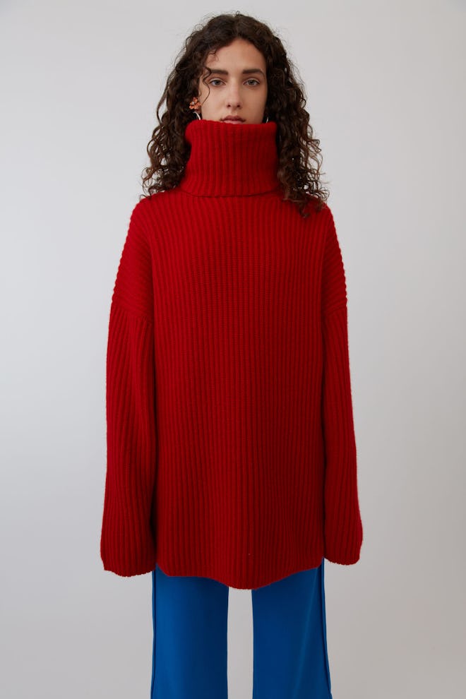 Ribbed Turtleneck Sweater Red