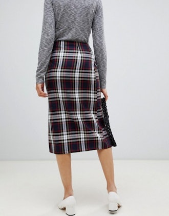 Nobody's Child midi skirt in tartan with zip detail