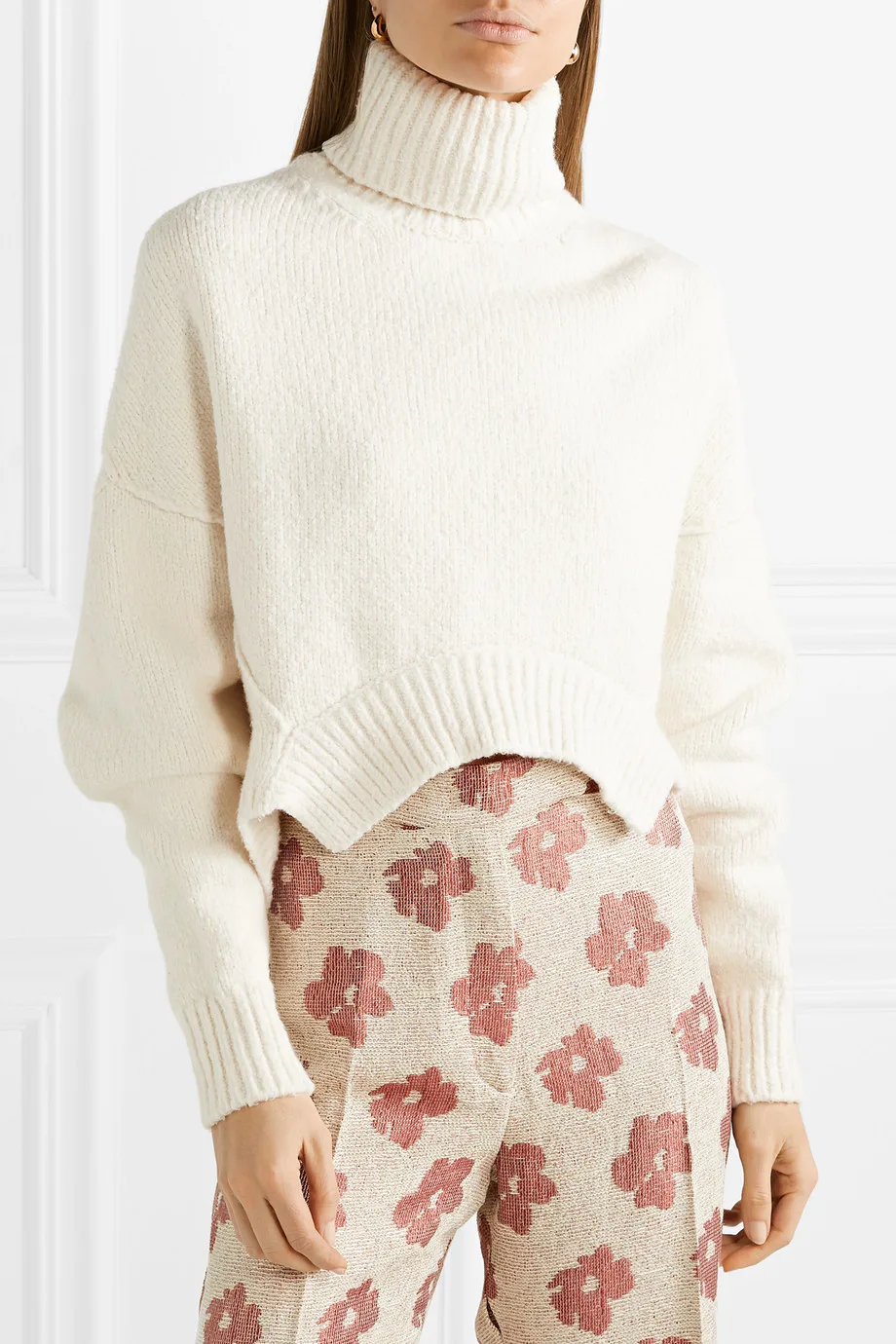 Flower Cropped Turtleneck Sweater