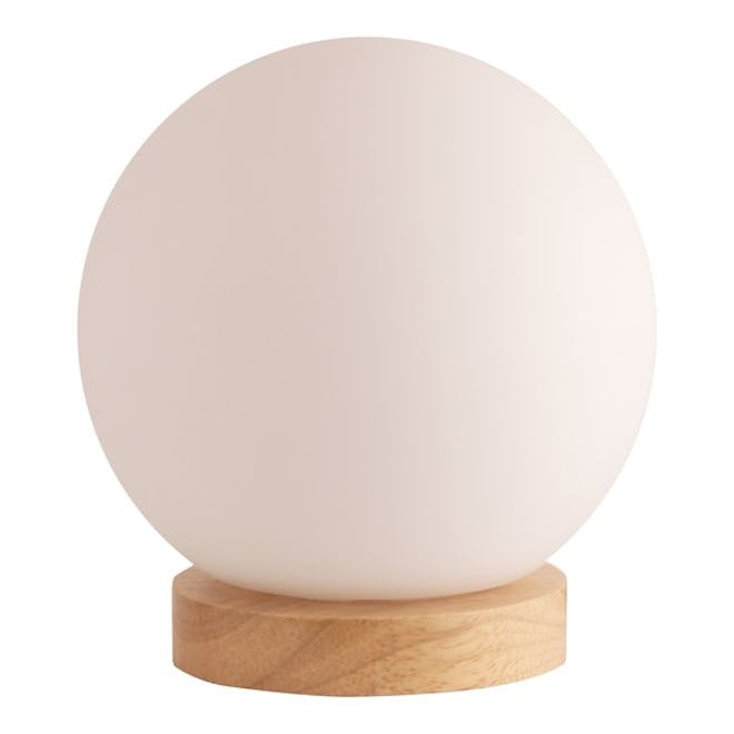 Light Accents Table Lamp Natural Wooden Base With Round Glass Shade