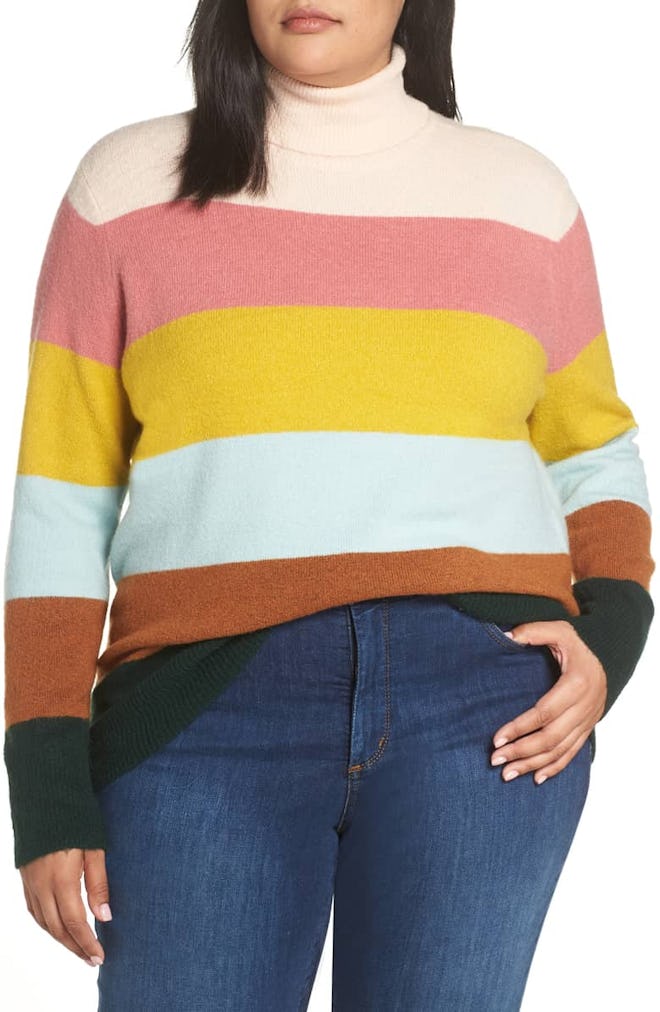 Halogen x Atlantic-Pacific Stripe Turtleneck Sweater - Plus Size 