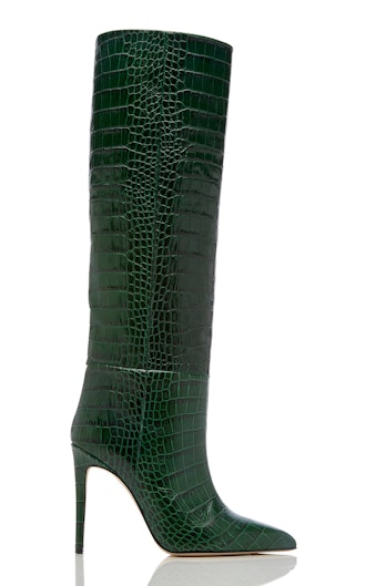 Croc-Embossed Leather Knee Boots 