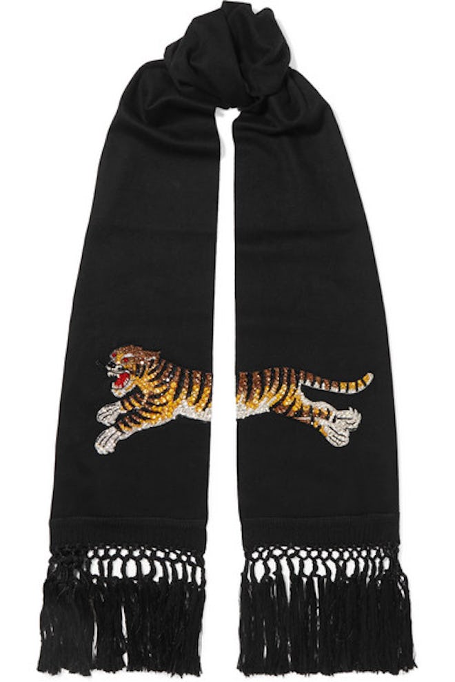 Gucci Crystal Embellished Wool and Cashmere-Blend Scarf