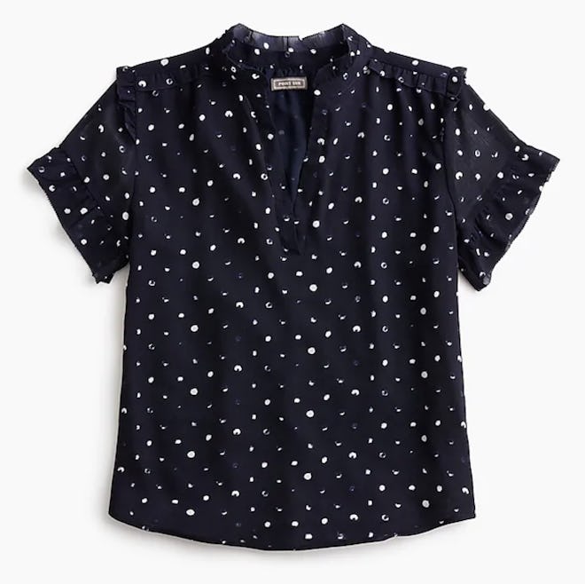 Point Sur Short-Sleeve Ruffle Top in Painted Dot