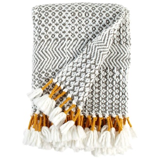 Rivet Modern Hand-Woven Stripe Fringe Throw Blanket, 50" x 60", Charcoal
