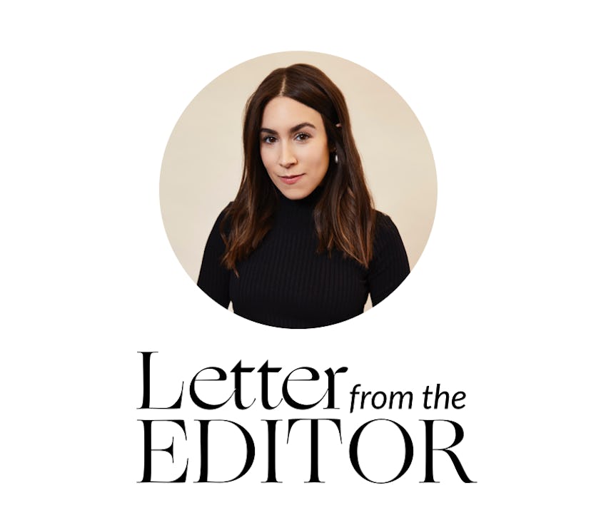 Lauren Caruso in a black turtleneck looking forward and "Letter from the Editor" written below