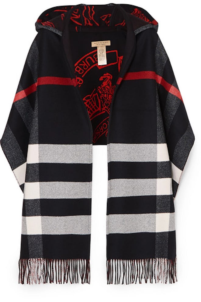 Burberry Hooded Checked Intarsia Wool and Cashmere-Blend Scarf