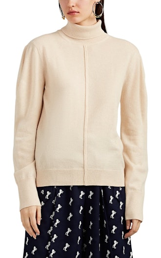 Cashmere Puff-Sleeve Turtleneck Sweater