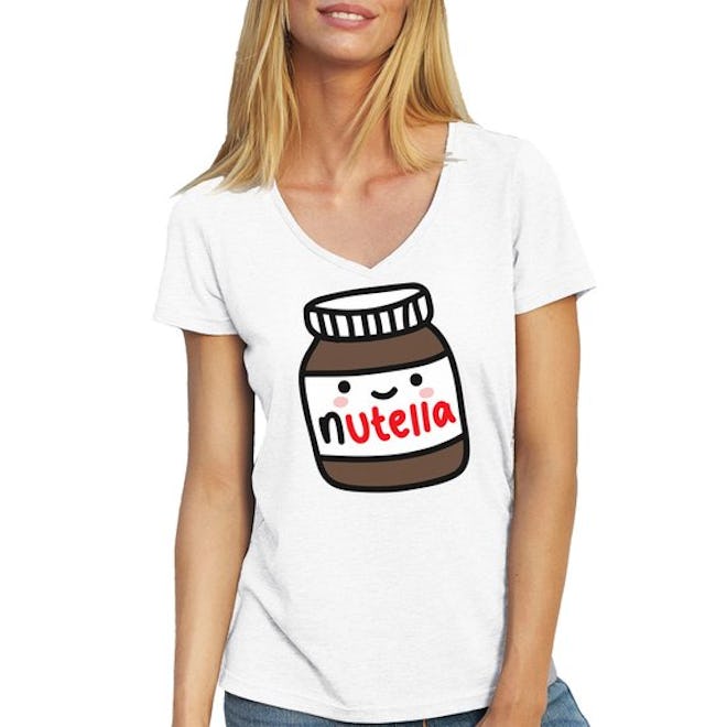 Nutella Jar Happy And Shy V-Neck T-Shirt For Ladies
