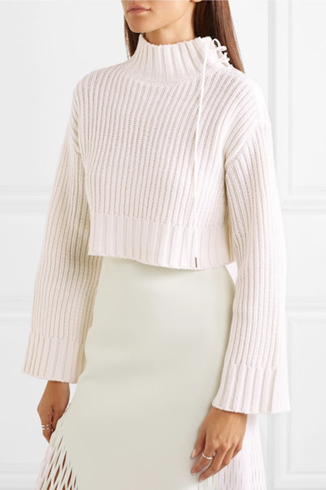 Aviation Cropped Ribbed Wool-Blend Turtleneck Sweater