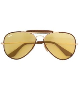Brown Metal and Calf Leather Aviator Sunglasses