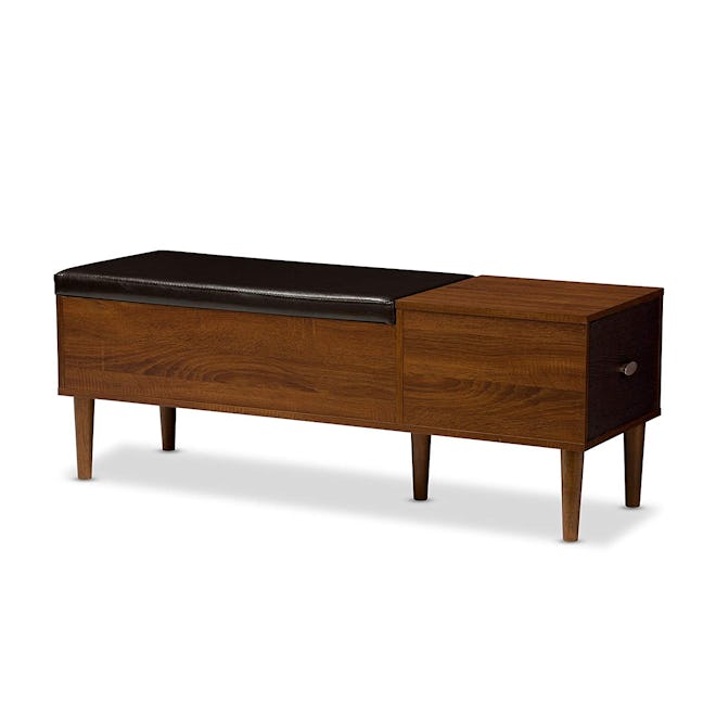 Baxton Furniture Studios Merrick Mid-Century Retro Modern 1 Drawer and Wood Cushioned Bench