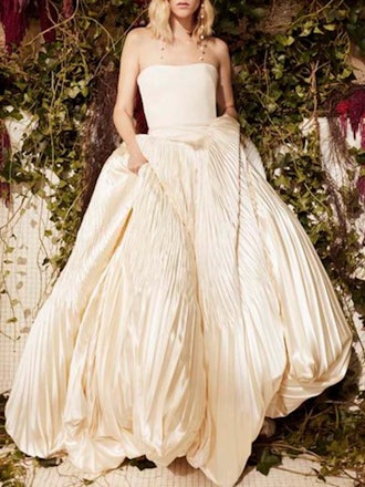 Tilda Dropped Waist Pleated Satin And Crepe Ballgown