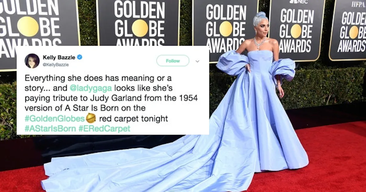 judy garland dress lady gaga Lady Gaga's Golden Globes Gown Pays Tribute to Judy Garland in 'A Star Is Born'