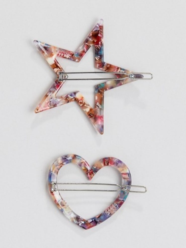 Stradivarius set of 2 star & heart hairclips