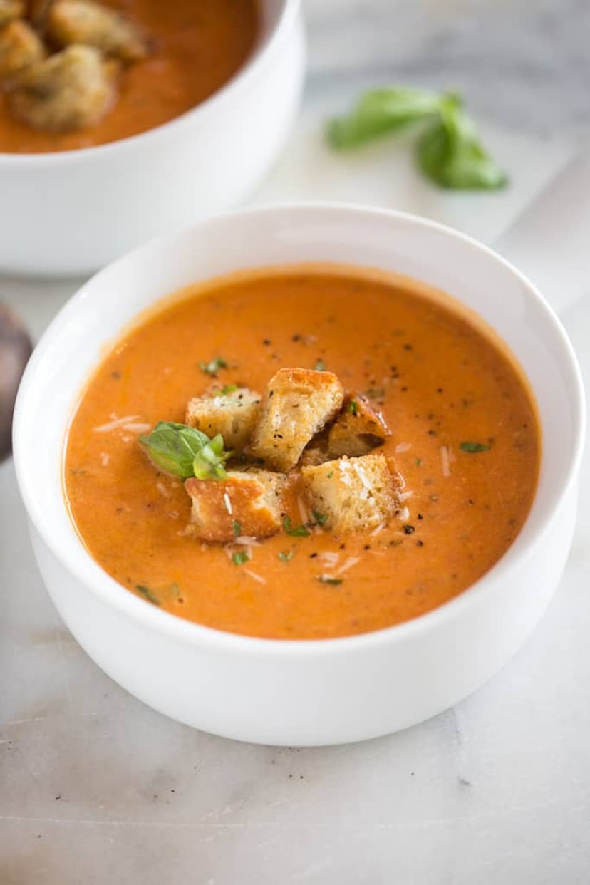 Instant Pot Recipes For Valentine's Day, instant pot tomato basil soup with parmesan