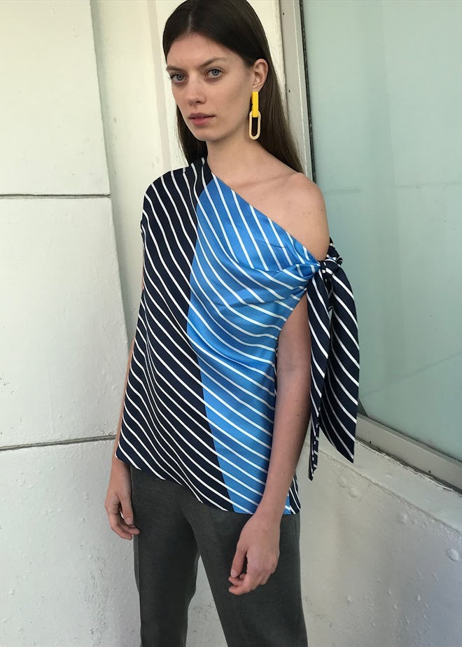 Tibi Delphina Asymmetrical Silk Tie Top