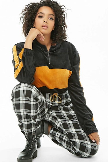 Plus Size Cropped Colorblock Hoodie