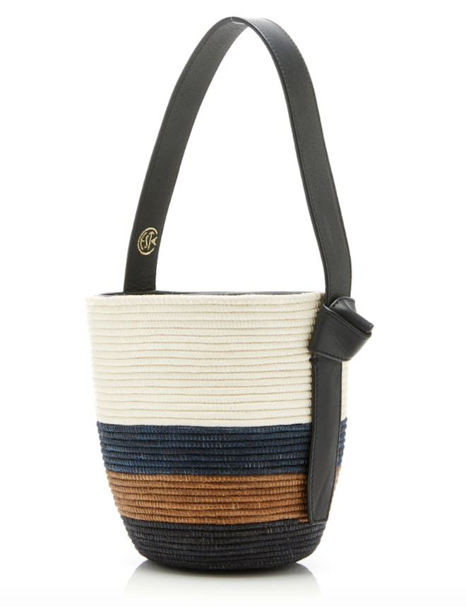 Lunchpail Leather-Trimmed Striped Sisal Bag