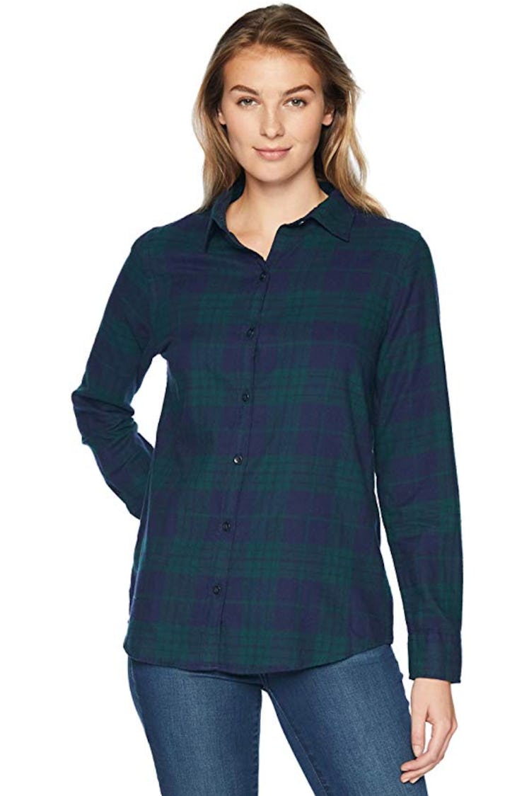 Amazon Essentials Women's Classic-Fit Long-Sleeve Lightweight Plaid Flannel Shirt