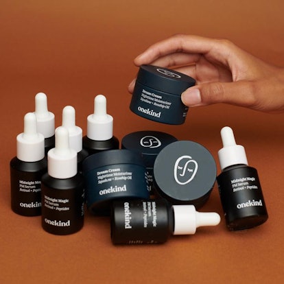 Seven Midnight Magic PM Serum  and four Dream Creams from Onekind all stacked against each other