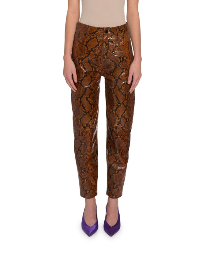 Python-Print Leather Cropped Pants