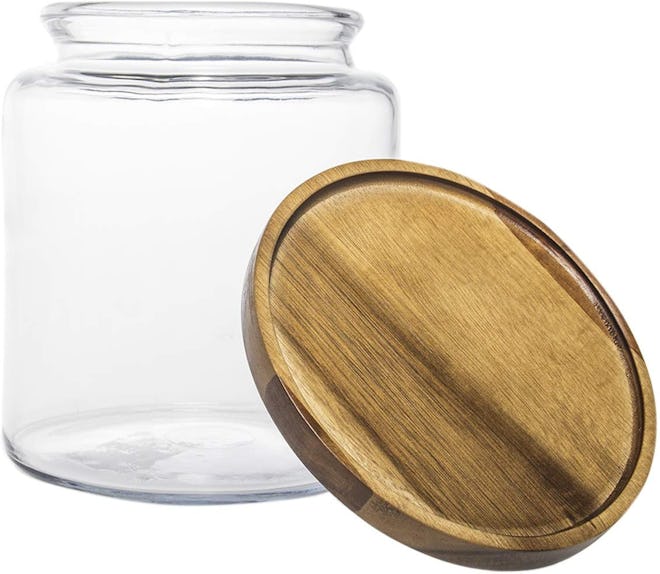 Anchor Hocking 96-Ounce Clear Glass Storage Jars With Wood Lids (2-Pack)