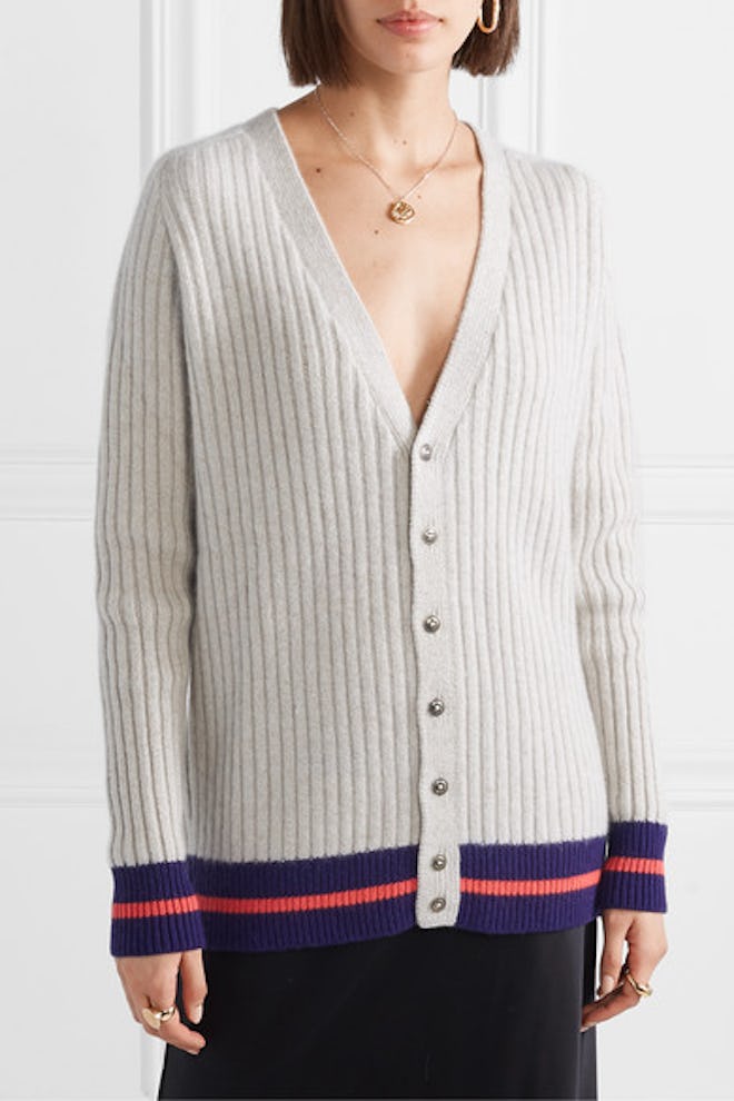 Striped Ribbed Cashmere Cardigan