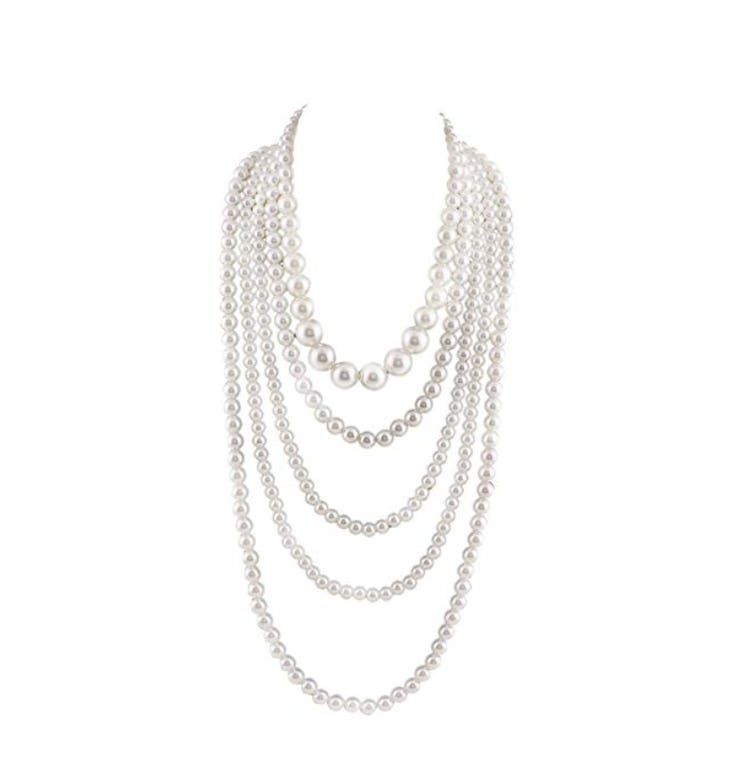 GRACE JUN Multilayer Strand Chain Faux Pearls Flapper Beads Cluster Long Choker Necklace