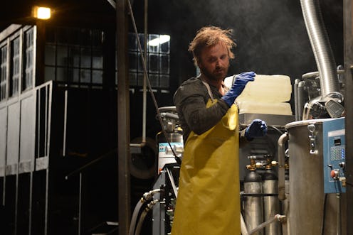 Aaron Paul as Jesse Pinkman cooking meth in the Breaking Bad finale