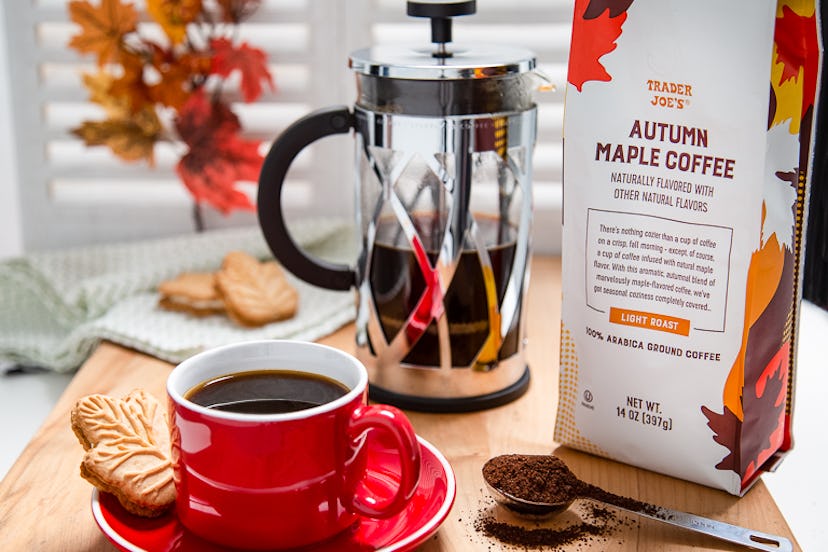 Enjoy a cup of autumn maple coffee with a maple leaf cookie on the side. Credit: Trader Joe's