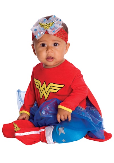 baby wearing a Wonder Woman costume