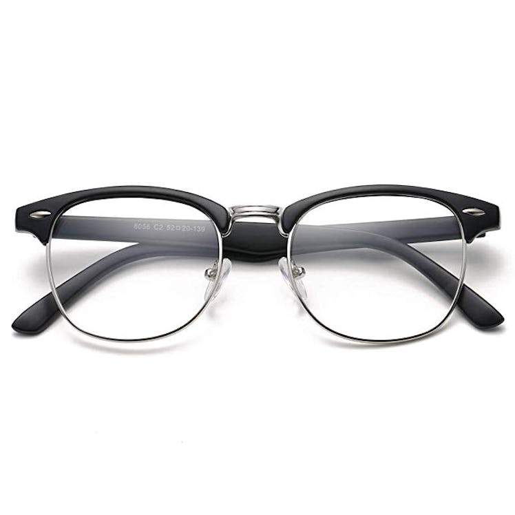 COASION Vintage Semi-Rimless Clear Glasses Fake Horn Rimmed Eyeglasses Frame