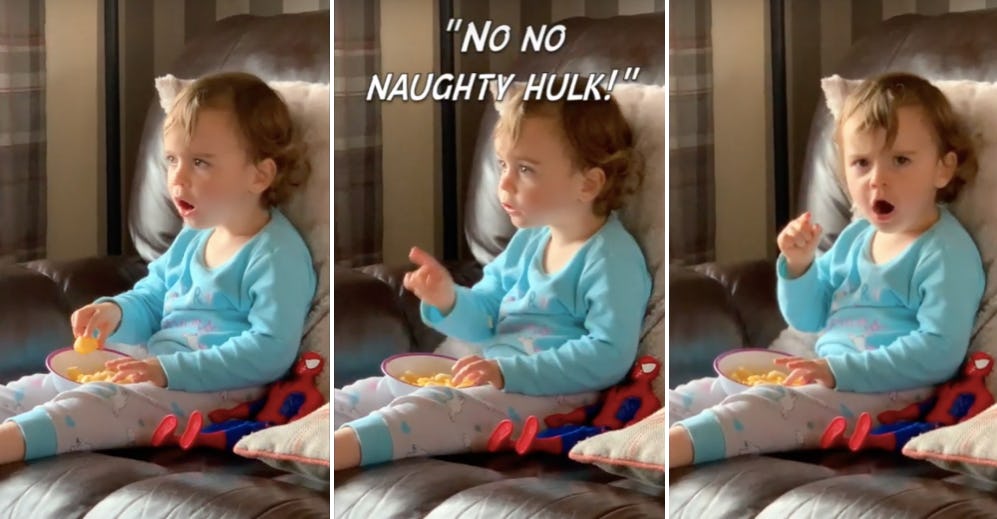 The Hulk mesmerized a toddler as she watched his transformation