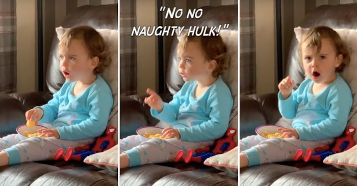 The Hulk mesmerized a toddler as she watched his transformation