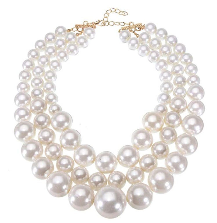 Jerollin Fashion Jewelry Multi Strand Simulated Pearl Resin Chain Collar Choker