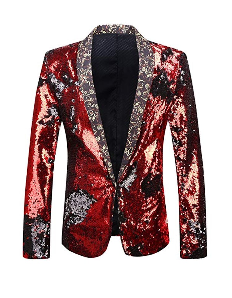 PYJTRL Men Stylish Two Color Conversion Shiny Sequins Blazer Suit Jacket