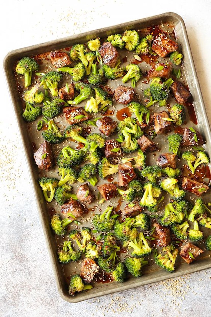 sheet pan recipes with steak, sheet pan beef and broccoli