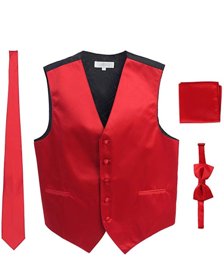 Gioberti Men's Formal 4pc Satin Vest Necktie Bowtie and Pocket Square