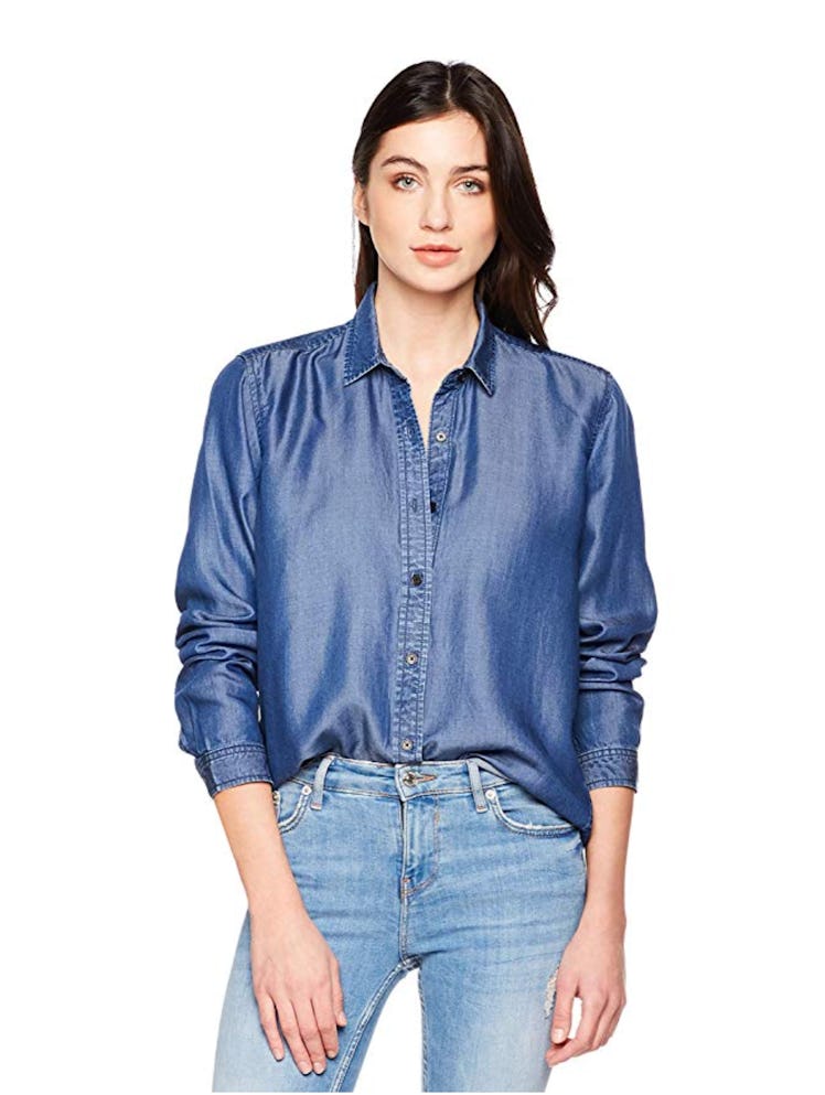 PD Peppered Denim Women's Casual Long Sleeve Tencel Denim Shirt