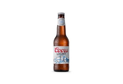 A bottle of the limited-edition Coors Light Brewed With The Jonas Brothers beer.