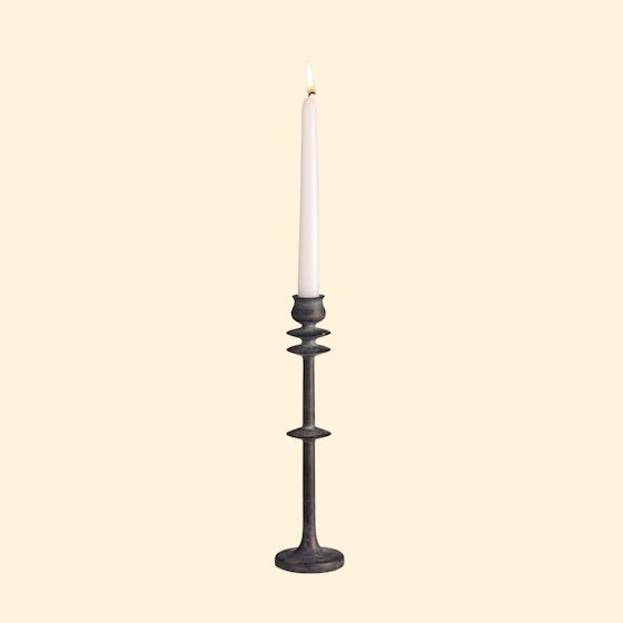 Design Ideas Spindle Wood Candlestick Pillar Holder, Medium, Black