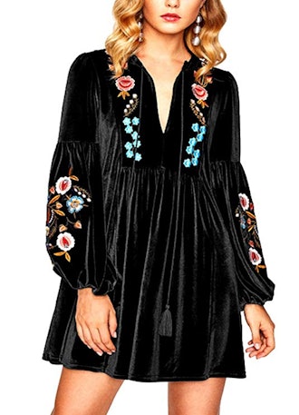 Roii Boho Embroidered Velvet Dress