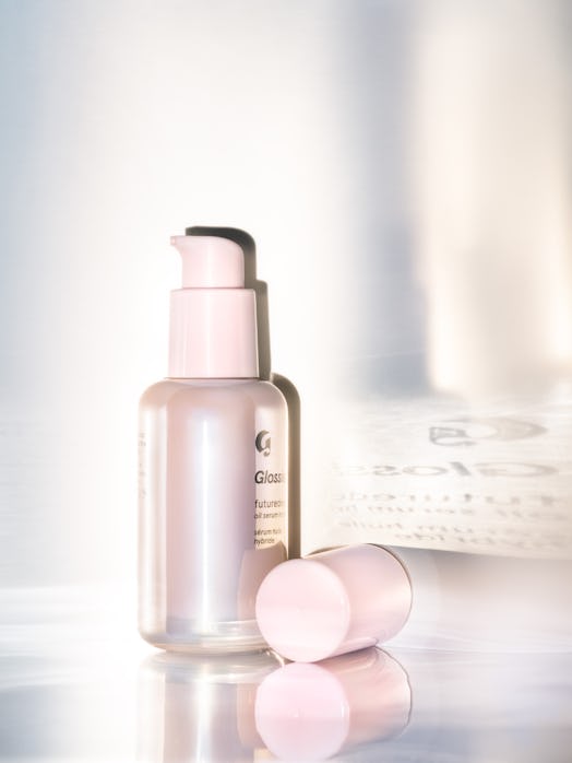 Glossier Futuredew can be worn under makeup or alone for a glowing skin look. 