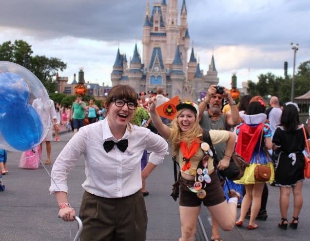 Friends dressed up like Carl and Russell from 'Up' need Disney costume captions for whatever picture...