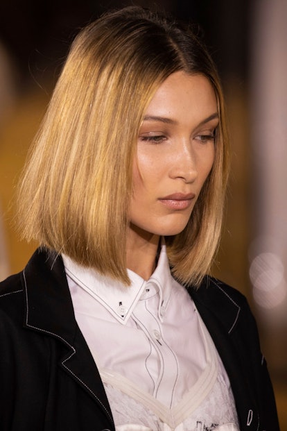 Bella Hadid debuts fall 2019's bob haircut trend on the Burberry runway at London Fashion Week