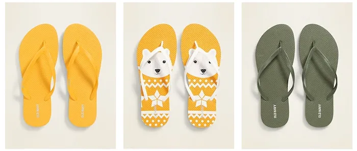 three pairs of old navy flip flops on sale for Columbus day