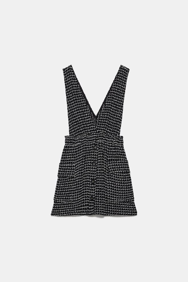 Textured Weave Pinafore Dress With Pockets