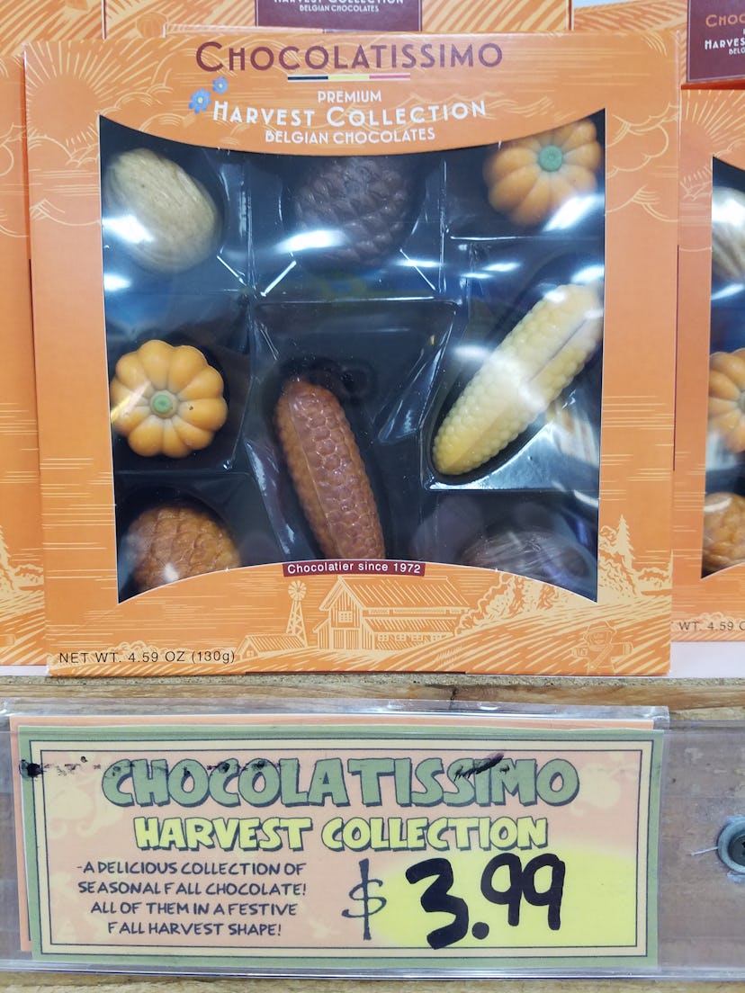 Trader Joe's fall specials include this harvest-shaped collection of Belgian chocolate.