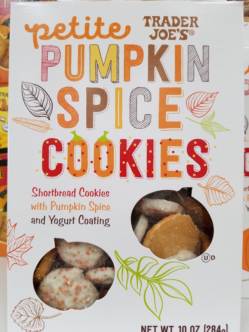 For autumn, Trader Joe's presents these mini-shortbread cookies flavored with pumpkin spice.